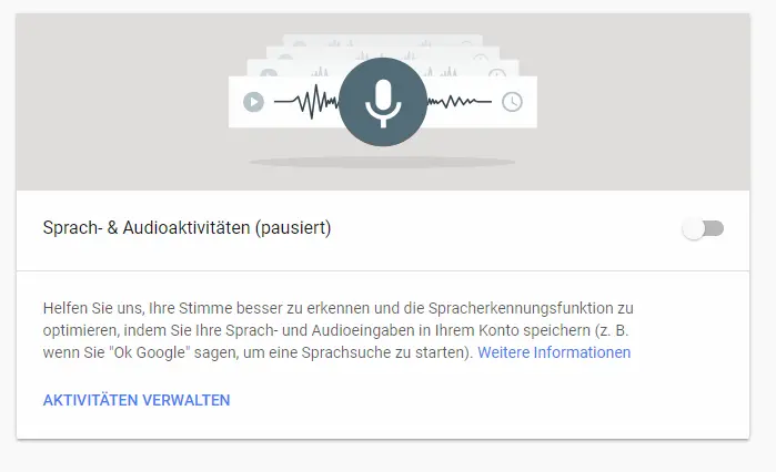 Screenshot Google Sprach- und Audioaktivitäten