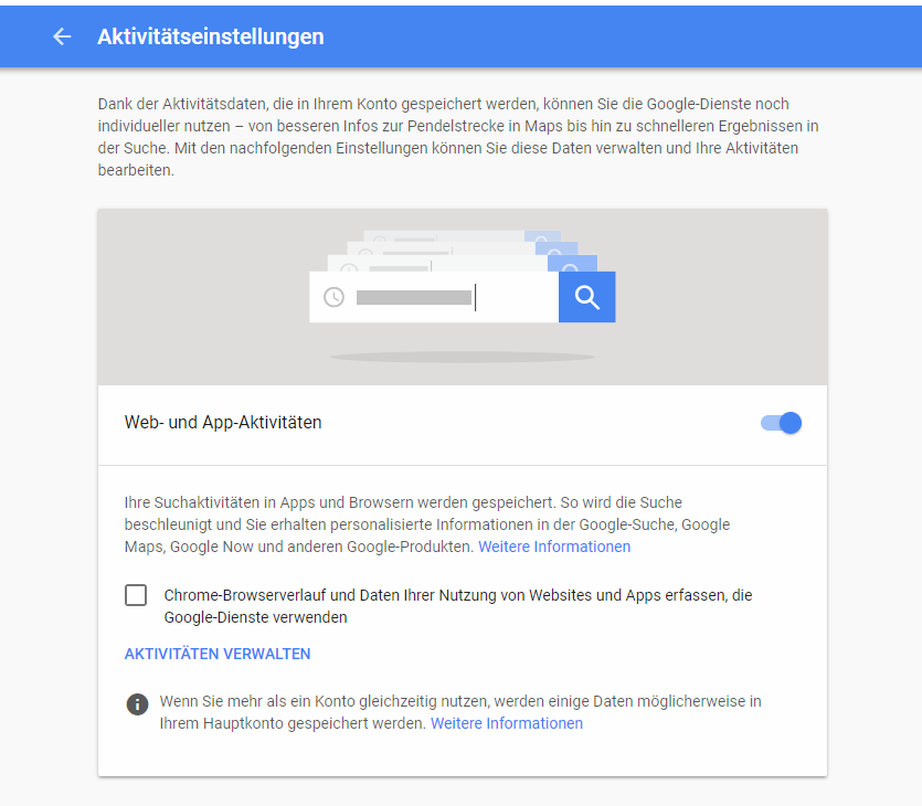 Screenshot Google Web- und App Aktivitäten