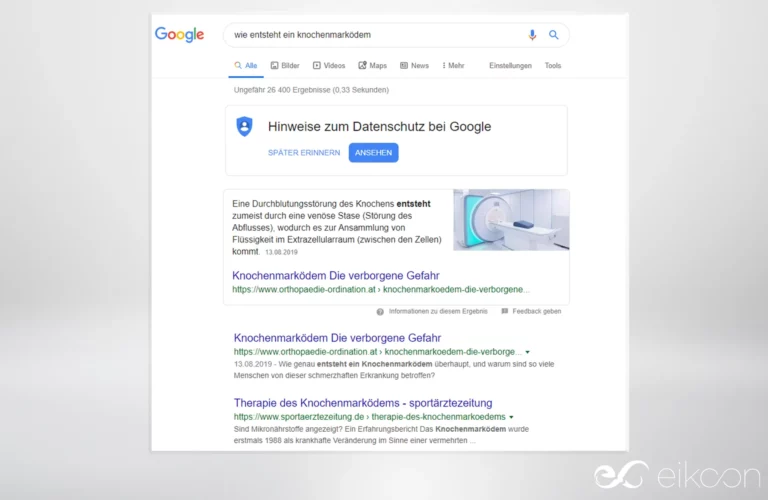 Dr. Gründler auf Platz 0 / Featured Snippet in Google für den Suchbegriff "Wie entsteht ein Knochenmarködem"